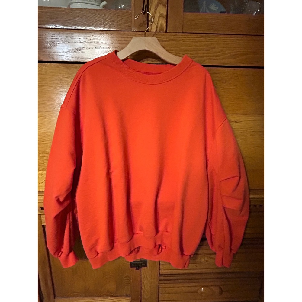 Aerie Athleisure Orange Pleated Sleeve Crewneck Sweatshirt Oversized Autumn XL
